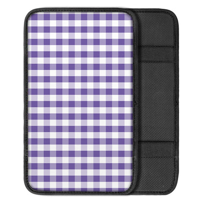 Purple And White Gingham Pattern Print Car Center Console Cover
