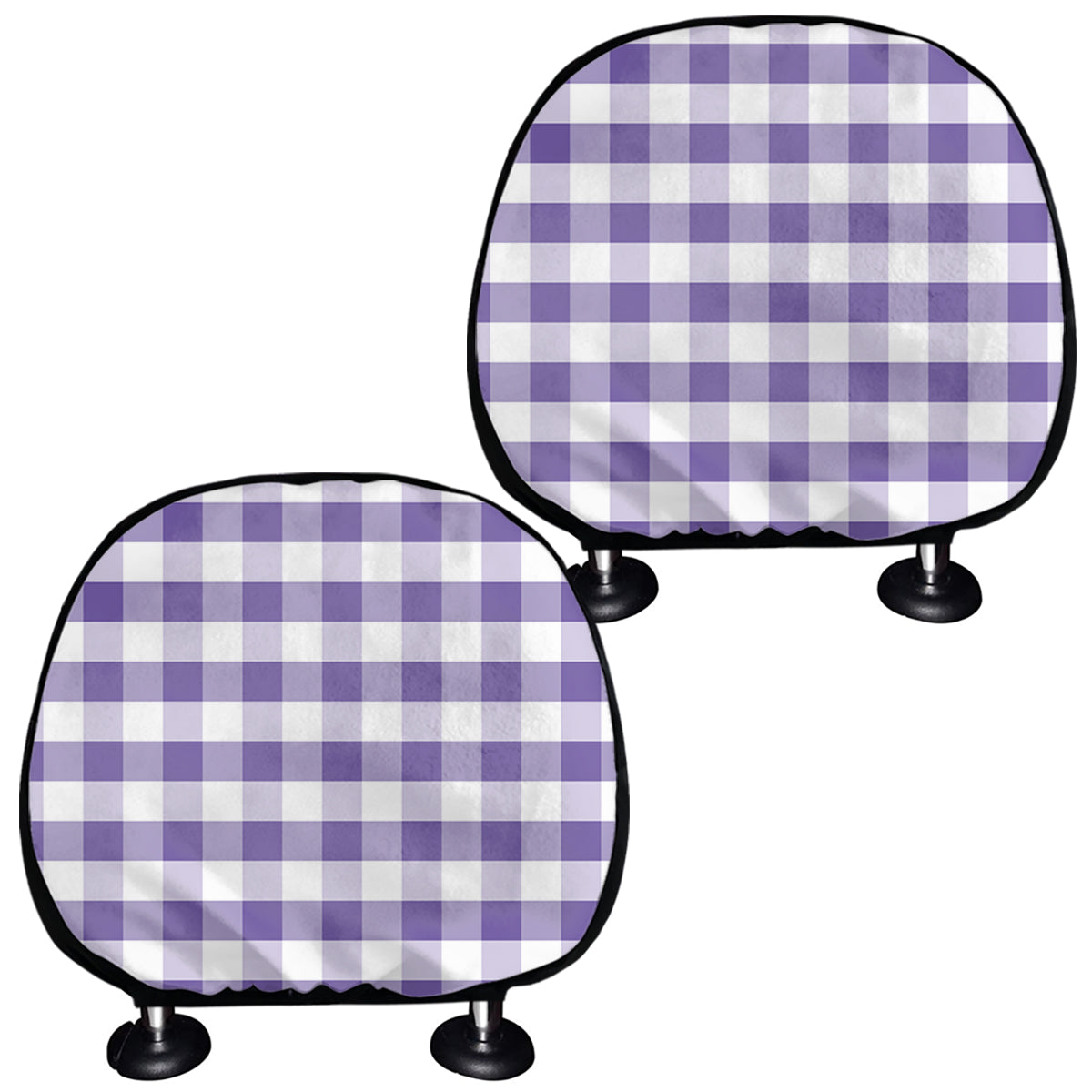Purple And White Gingham Pattern Print Car Headrest Covers
