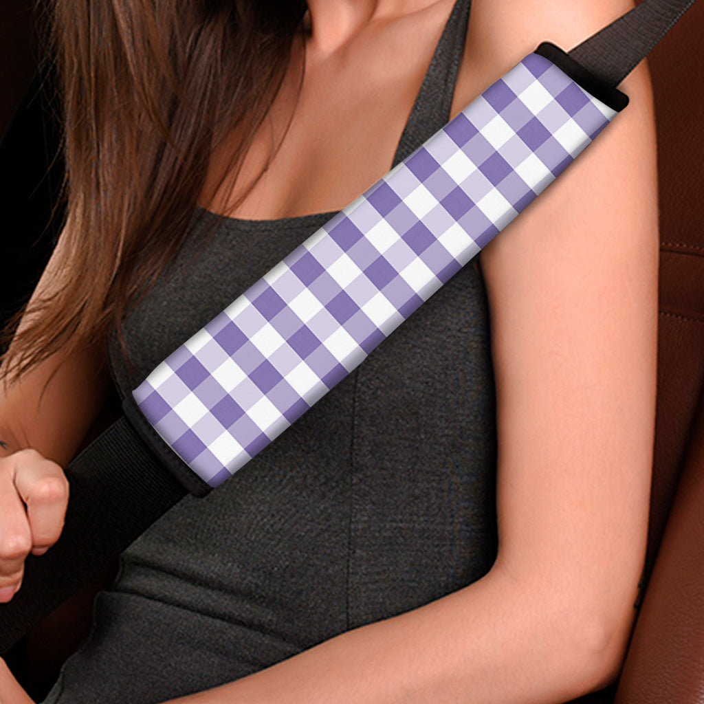 Purple And White Gingham Pattern Print Car Seat Belt Covers