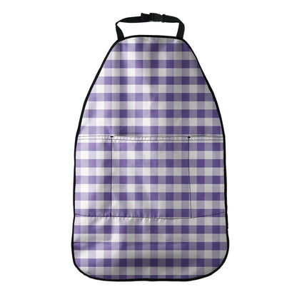Purple And White Gingham Pattern Print Car Seat Organizers