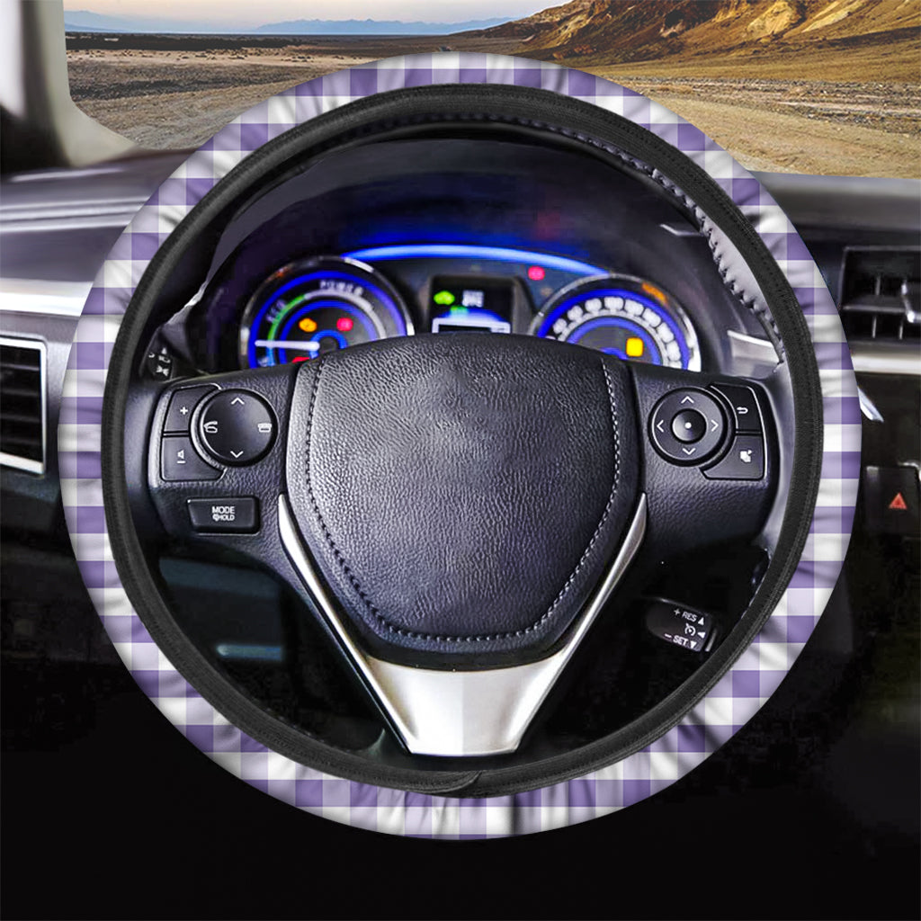 Purple And White Gingham Pattern Print Car Steering Wheel Cover