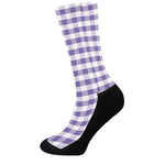 Purple And White Gingham Pattern Print Crew Socks