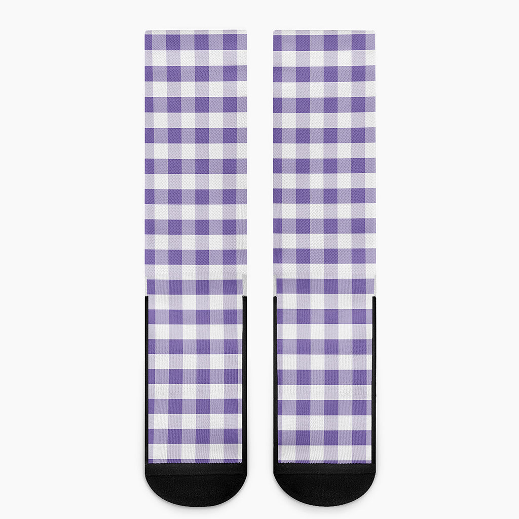 Purple And White Gingham Pattern Print Crew Socks