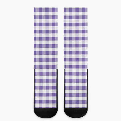 Purple And White Gingham Pattern Print Crew Socks