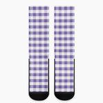Purple And White Gingham Pattern Print Crew Socks