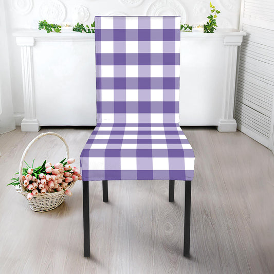 Purple And White Gingham Pattern Print Dining Chair Slipcover