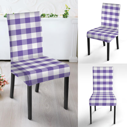 Purple And White Gingham Pattern Print Dining Chair Slipcover