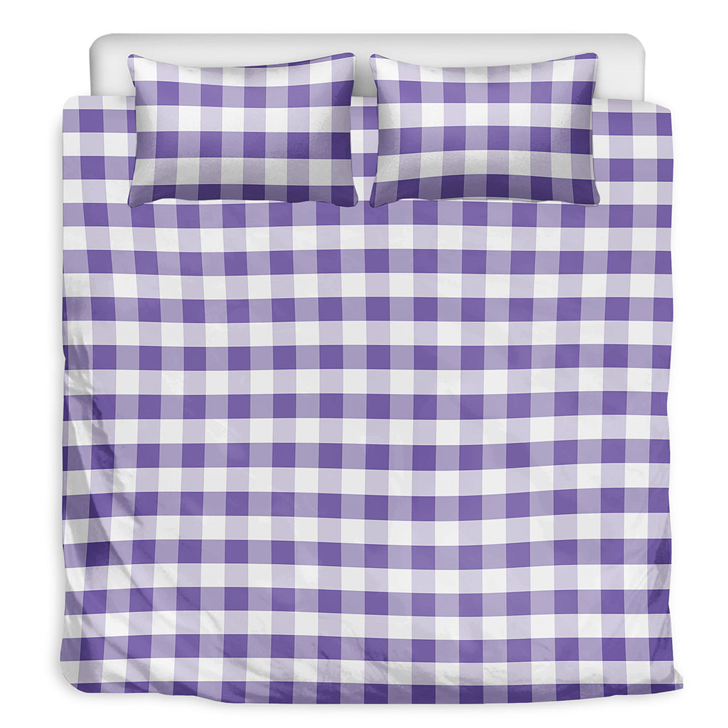Purple And White Gingham Pattern Print Duvet Cover Bedding Set