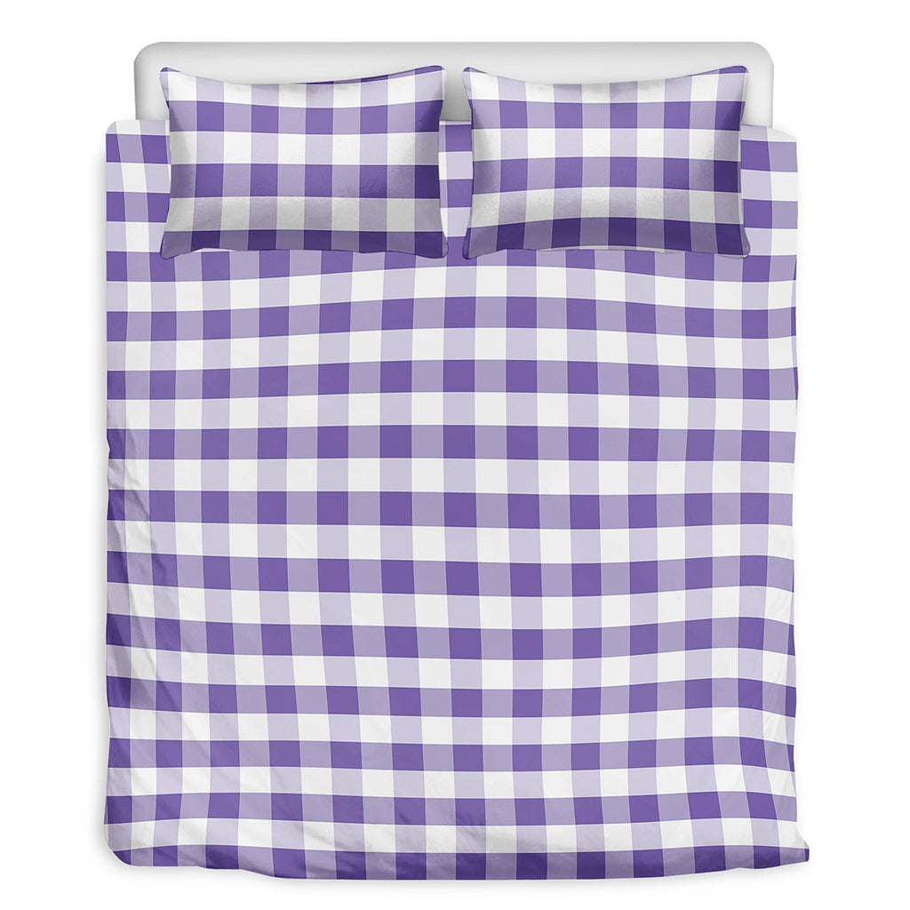 Purple And White Gingham Pattern Print Duvet Cover Bedding Set