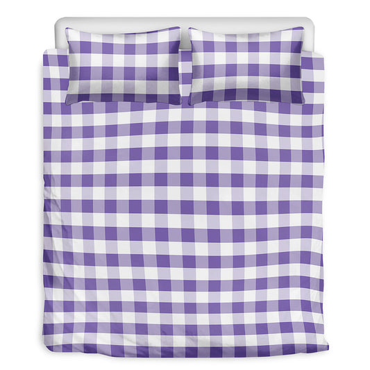 Purple And White Gingham Pattern Print Duvet Cover Bedding Set