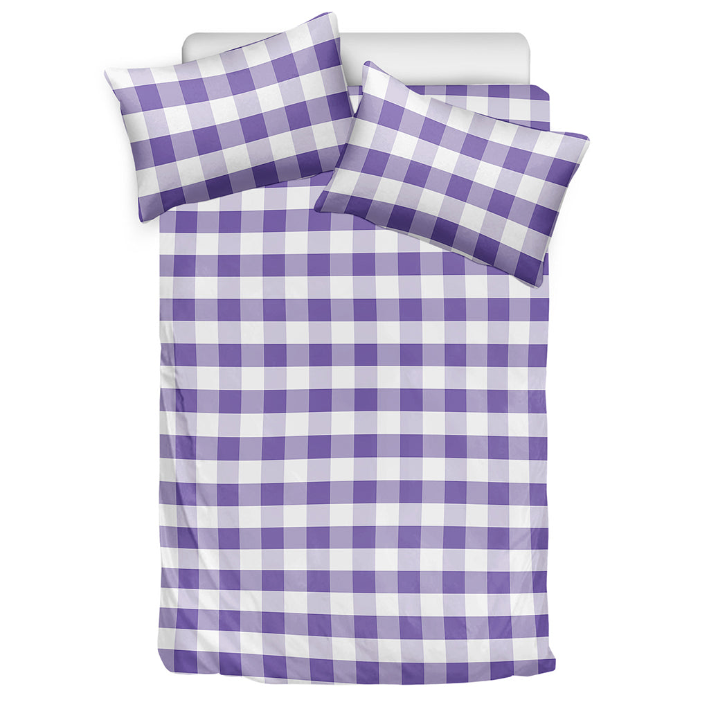Purple And White Gingham Pattern Print Duvet Cover Bedding Set