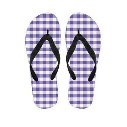 Purple And White Gingham Pattern Print Flip Flops