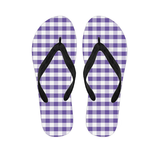 Purple And White Gingham Pattern Print Flip Flops