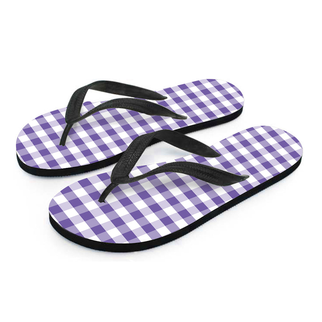 Purple And White Gingham Pattern Print Flip Flops