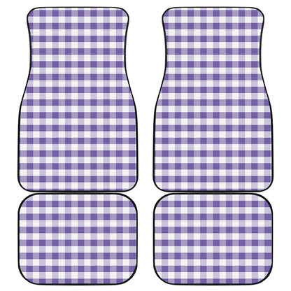 Purple And White Gingham Pattern Print Front and Back Car Floor Mats