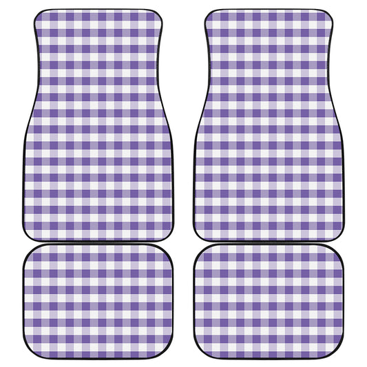 Purple And White Gingham Pattern Print Front and Back Car Floor Mats