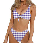 Purple And White Gingham Pattern Print Front Bow Tie Bikini