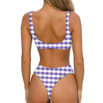 Purple And White Gingham Pattern Print Front Bow Tie Bikini