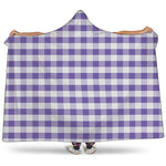 Purple And White Gingham Pattern Print Hooded Blanket