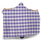 Purple And White Gingham Pattern Print Hooded Blanket