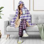Purple And White Gingham Pattern Print Hooded Blanket
