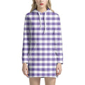 Purple And White Gingham Pattern Print Pullover Hoodie Dress