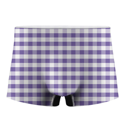 Purple And White Gingham Pattern Print Men's Boxer Briefs