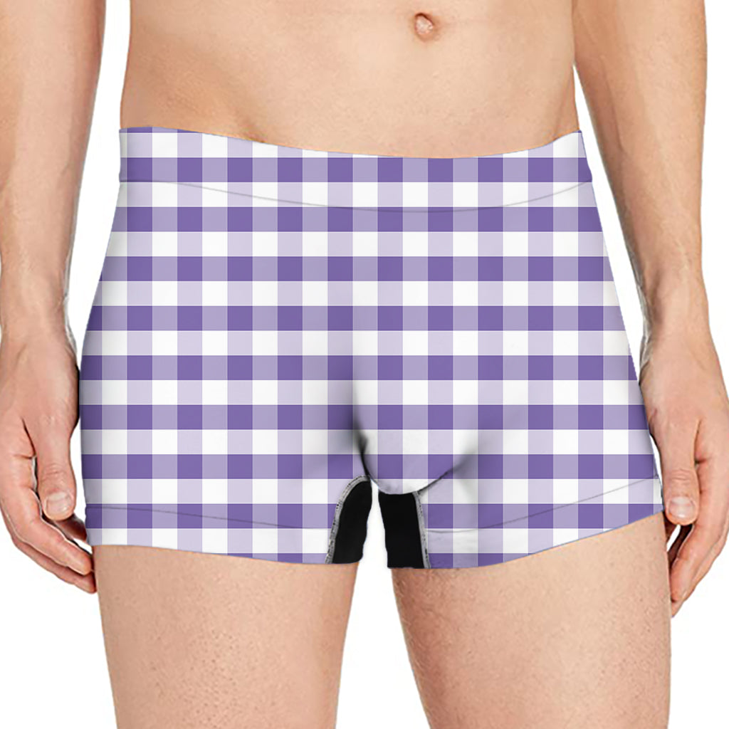 Purple And White Gingham Pattern Print Men's Boxer Briefs
