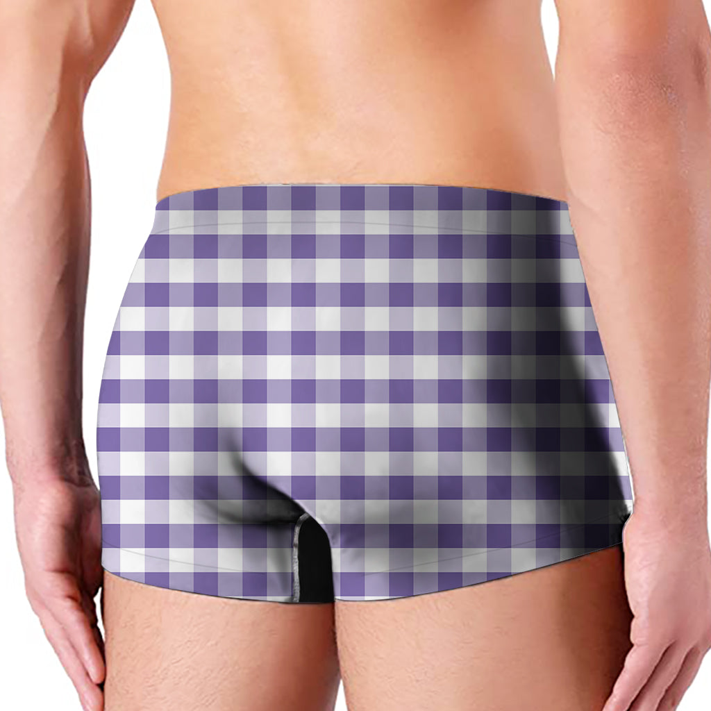 Purple And White Gingham Pattern Print Men's Boxer Briefs
