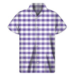 Purple And White Gingham Pattern Print Men's Short Sleeve Shirt