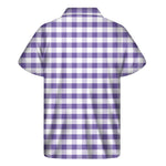 Purple And White Gingham Pattern Print Men's Short Sleeve Shirt