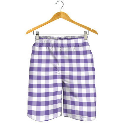 Purple And White Gingham Pattern Print Men's Shorts