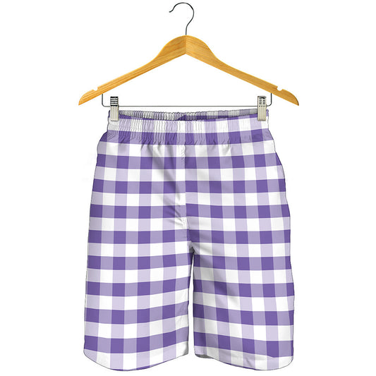 Purple And White Gingham Pattern Print Men's Shorts