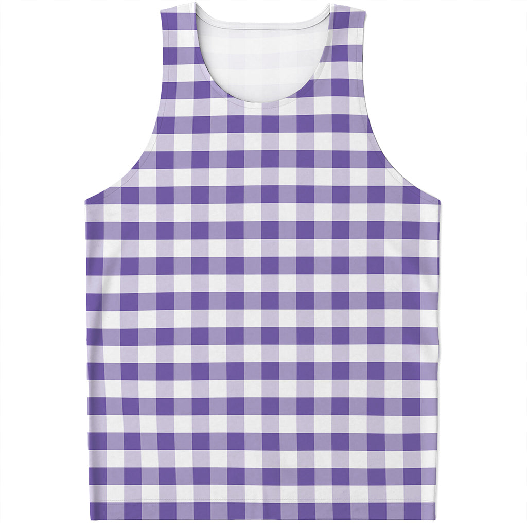 Purple And White Gingham Pattern Print Men's Tank Top