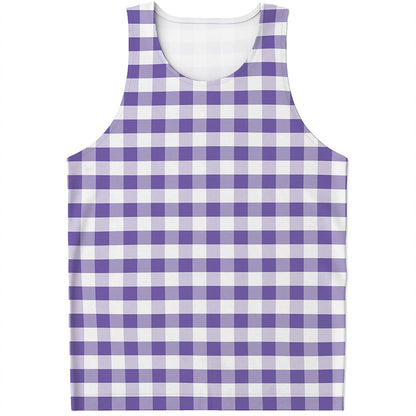 Purple And White Gingham Pattern Print Men's Tank Top