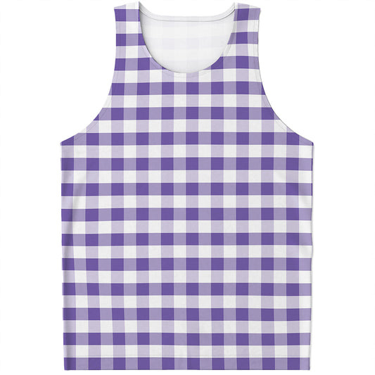 Purple And White Gingham Pattern Print Men's Tank Top