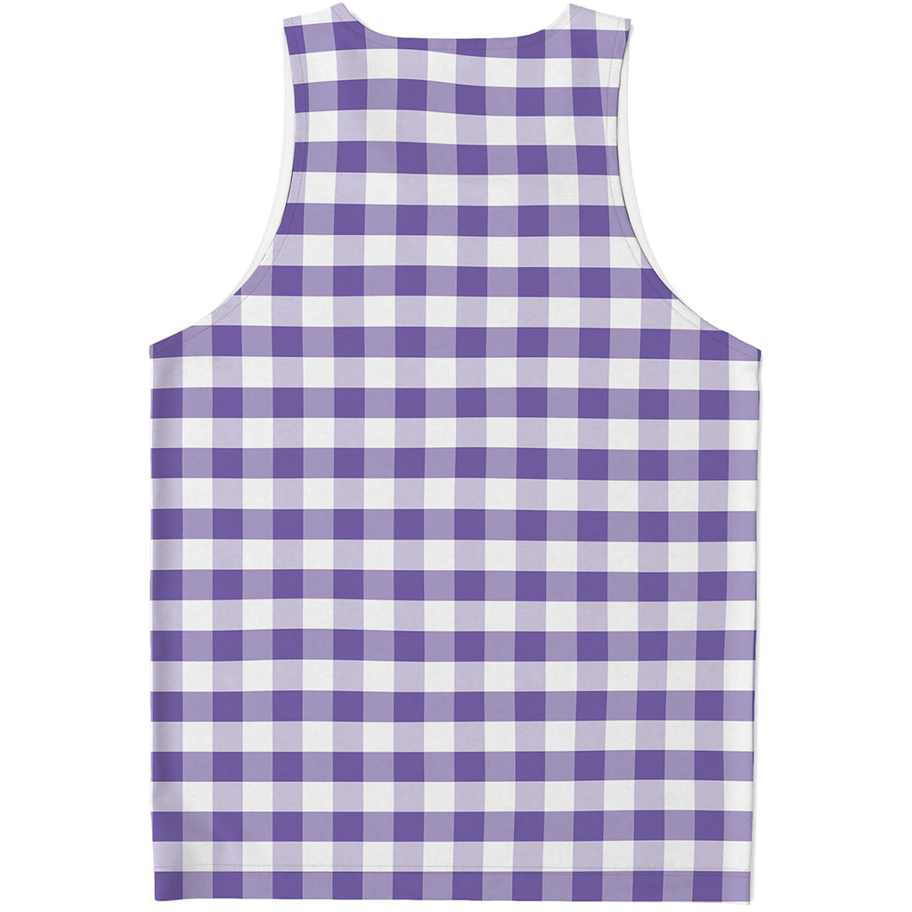 Purple And White Gingham Pattern Print Men's Tank Top
