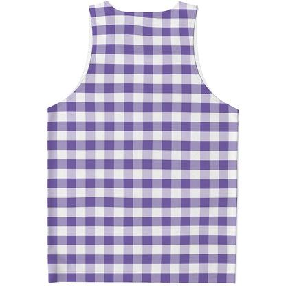 Purple And White Gingham Pattern Print Men's Tank Top