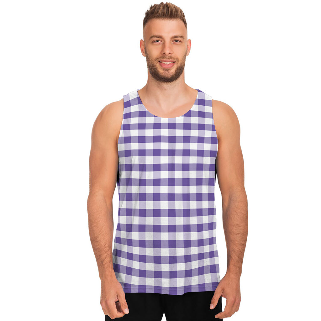 Purple And White Gingham Pattern Print Men's Tank Top