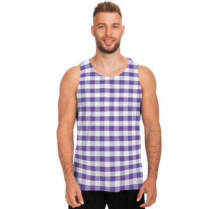 Purple And White Gingham Pattern Print Men's Tank Top