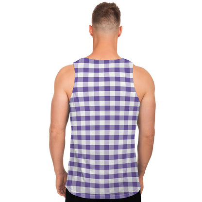 Purple And White Gingham Pattern Print Men's Tank Top