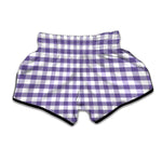 Purple And White Gingham Pattern Print Muay Thai Boxing Shorts