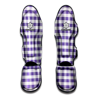 Purple And White Gingham Pattern Print Muay Thai Shin Guard