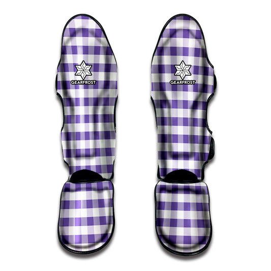 Purple And White Gingham Pattern Print Muay Thai Shin Guard