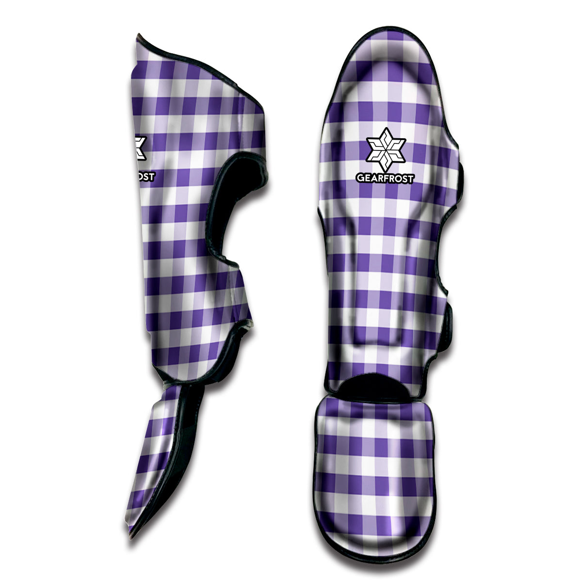 Purple And White Gingham Pattern Print Muay Thai Shin Guard