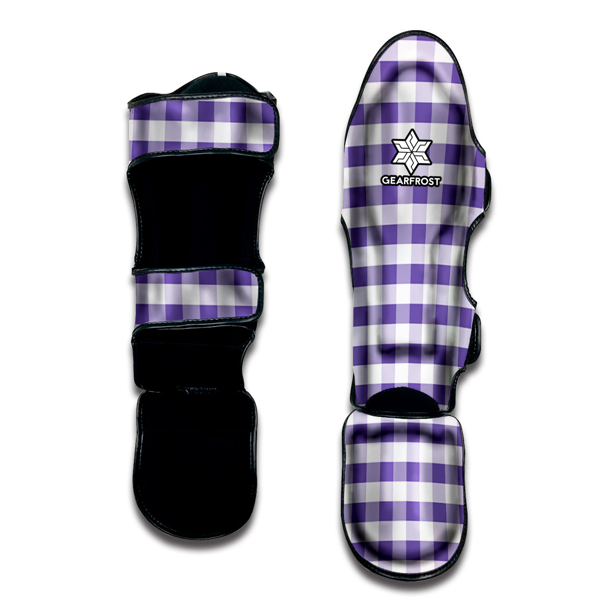 Purple And White Gingham Pattern Print Muay Thai Shin Guard