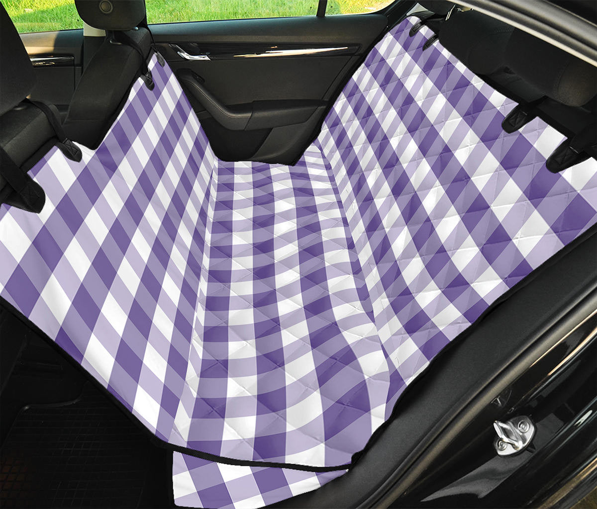 Purple And White Gingham Pattern Print Pet Car Back Seat Cover
