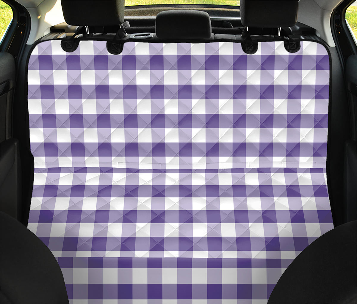 Purple And White Gingham Pattern Print Pet Car Back Seat Cover