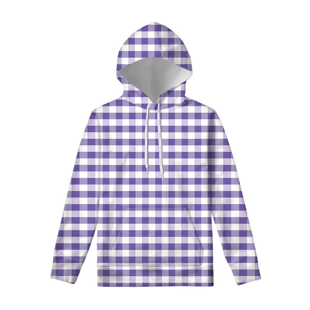 Purple And White Gingham Pattern Print Pullover Hoodie