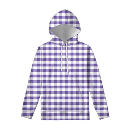 Purple And White Gingham Pattern Print Pullover Hoodie